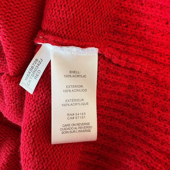 Calvin Klein Sweater Women's XL Cowl Neck Red Soft‎ Acrylic Waffle Knit Chunky - Picture 5 of 8